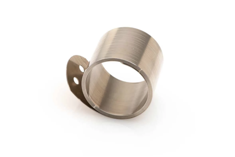 A close-up of a constant-force spring