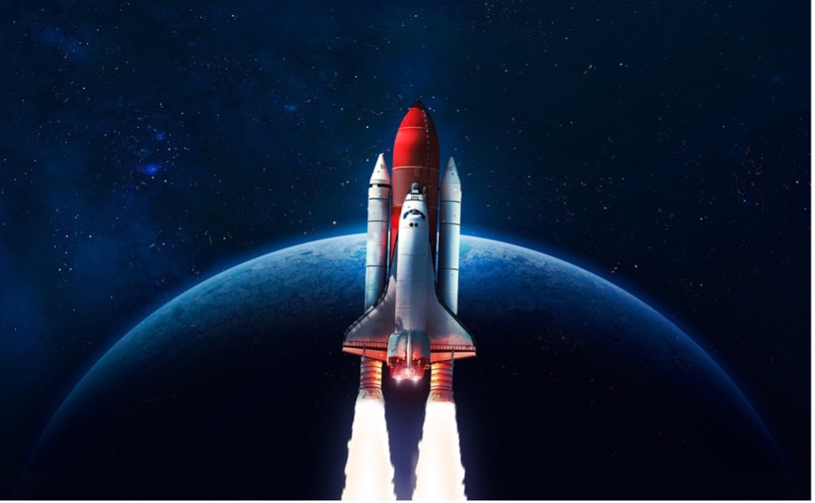 A space shuttle taking off