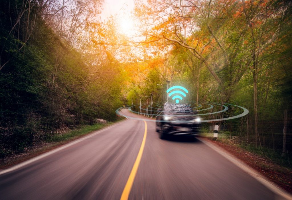 wi-fi symbol on vehicle on the road