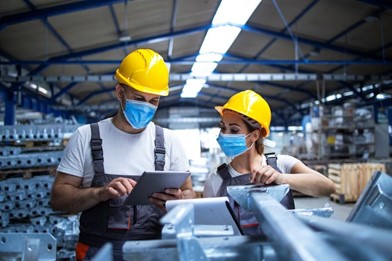 industrial workers in hard hats