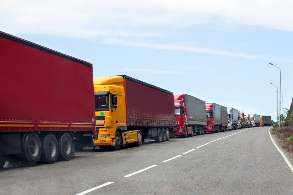 Delivery drivers in a traffic jam