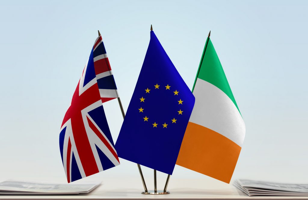 British, Irish, and European Union flags